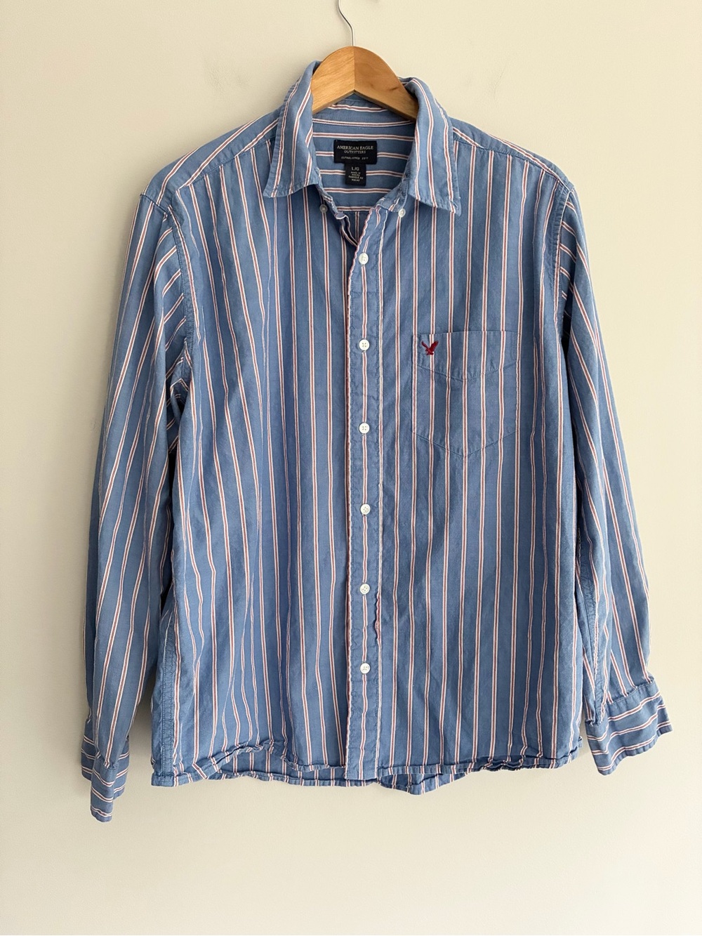 American Eagle Outfitters Y2K Blue Red White Striped Button-Down Shirt Large